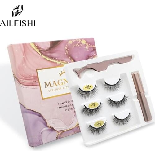 3 Pairs of 3D Mink False Eyelash Magnetic Eyelashes Magnet Eyeliner Fake Eyelash Waterproof Liquid Long Lasting lash Makeup