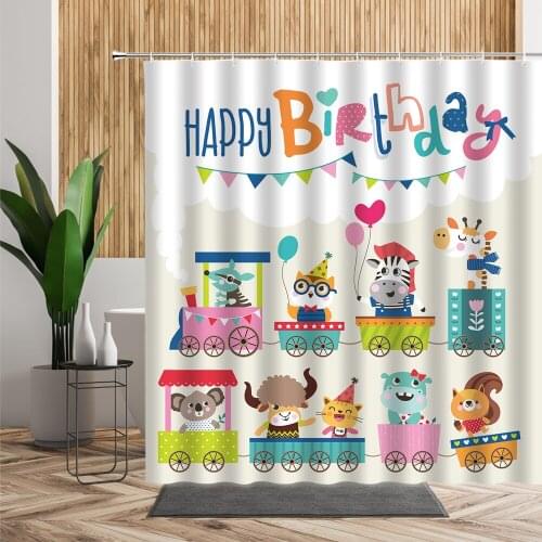 Modern Child Shower Curtain Cute Colored Cartoon Animal Bath Accessories Birthday Hanging Cloth Waterproof Kid Bathroom Curtains