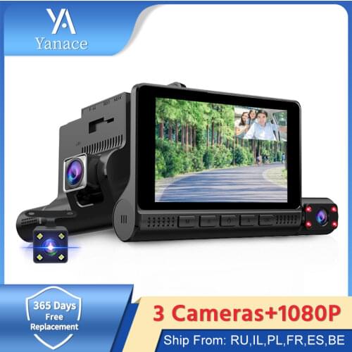 E-ACE Car DVRs 4.0 Inch Screen Dash Cam 3 Cameras Lens Portable Video Recorder With Rearview Camera Auto Registrator Dash Camera