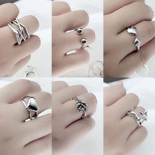Retro Punk Snake Heart Ring for Women Exaggerated Antique Siver Color Opening Adjustable Rings Wholesale Anillo Hombre Bijoux