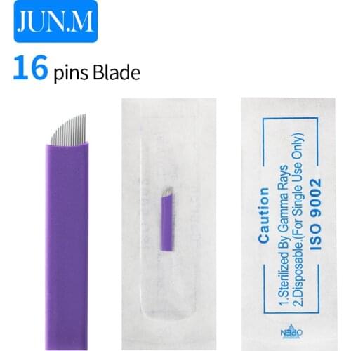 0.2mm 50pcs Tattoo Needle Accessories Permanent Makeup Sterilized Purple 16pins Super sharp Microblading Blade For Eyebrow Lip