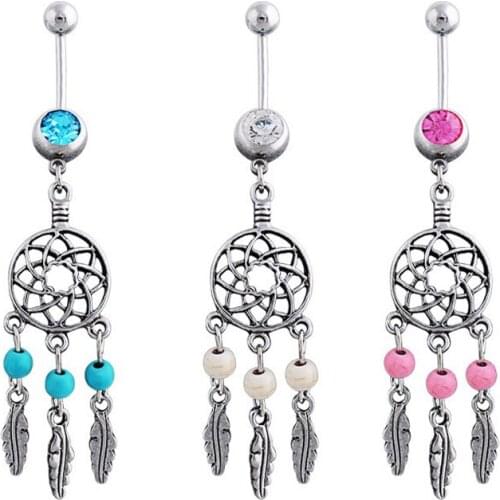 1pc/lot Dream Catcher Austria Crystal Navel Piercing Nombril Surgical Steel Belly Button Ring Navel Piercing Pircing Ombligo