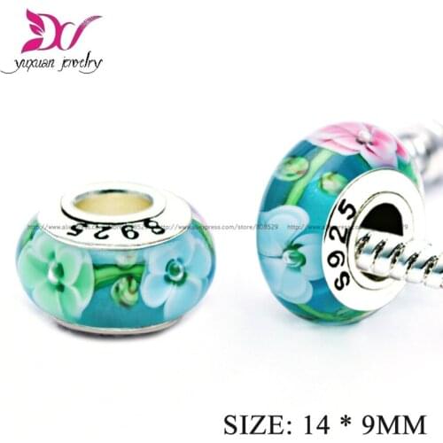 1PCS Glass Charm Beads Fits dora Bracelets Original sterling-silver-jewelry Blue Beads for jewelry making perlas H064