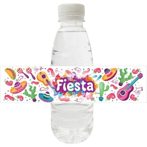 10pcs Fiesta Mexican Party Water Bottle Label Stickers Tag Supplies Mexican Party Favors Home Decor Swimming Party Supplies