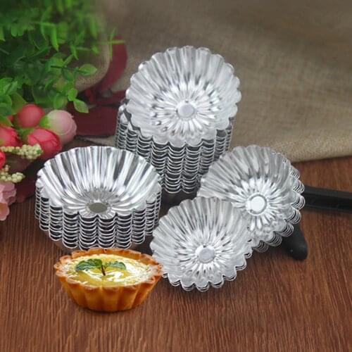10Pcs Flower Cake Egg Tart Nonstick Ripple Mold Aluminium Alloy Reusable Cupcake Baking Mold DIY Wedding Baking Egg Tart Tools