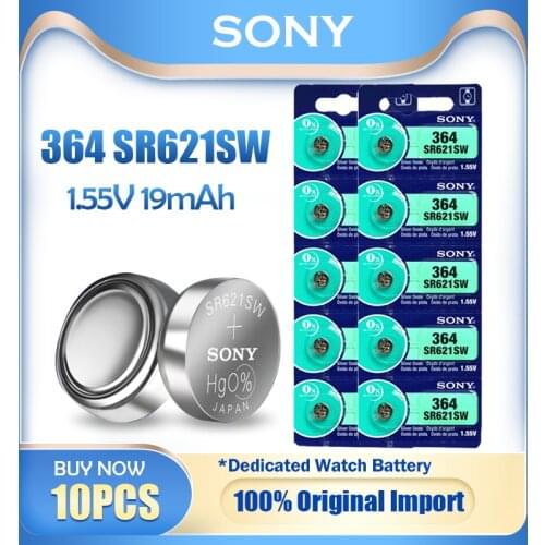10PCS Original Sony 364 SR621SW SR621 AG1 LR60 SR60 V364 164 1.55V Silver Oxide Button Coin Cell Toy Watch Battery MADE IN JAPAN