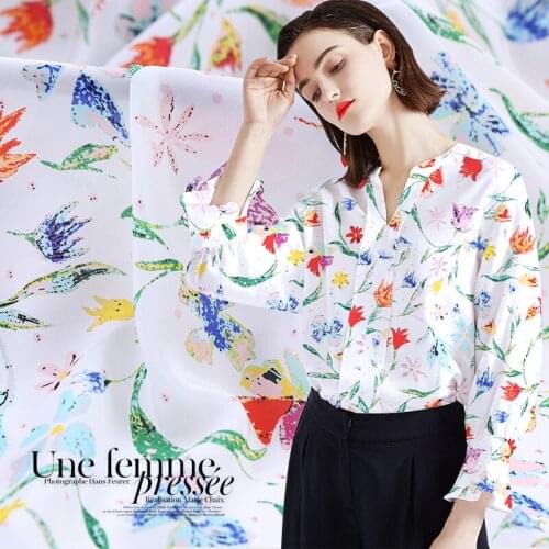14mm digital printing silk double crepe fabric new spring taste fabric summer printing silk skirt dress fabric