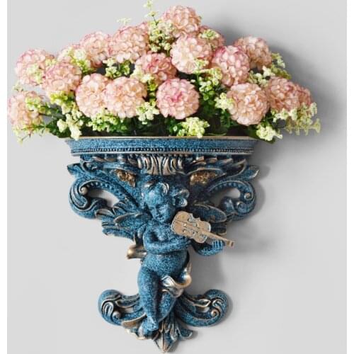 20 Pcs Hydrangea Artificial Flowers with 1 Pcs Wall Flower Vase Home Wall Hanging Vases Decoration Modern Wedding Party Decor