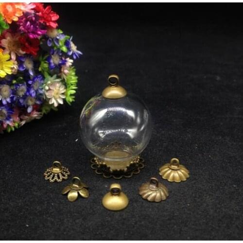 500pcs wholesale clear glass vial pendant with bronze plated flower lace tray glass wishing bottle diy glass cover dome necklace