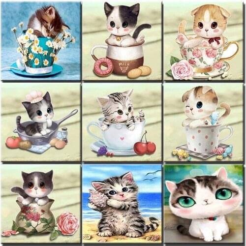 Diamond Painting Full Square Cartoon Diamond Mosaic Sale Animals Kitten Rhinestones Pictures Diamond Embroidery Cross Stitch Art