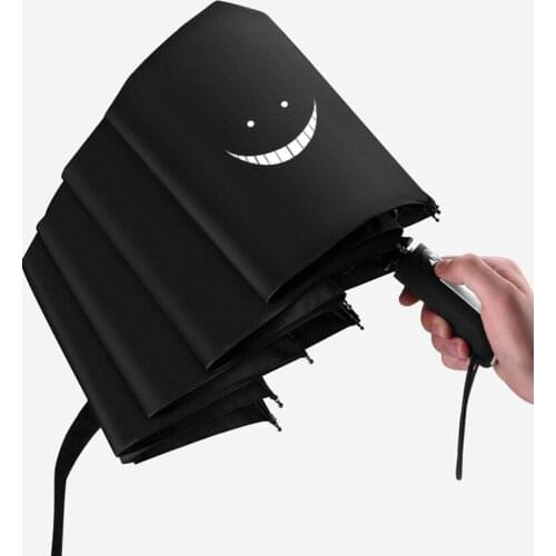 Anime Assassination Classroom Automatic Umbrella Tri-Folding Cartoon Windproof Foldable Sun Rain Pocket Black