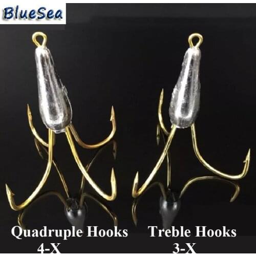 BlueSea 5pcs/bag Sharpened Big Treble Fishing Hooks With Lead Head Quadruple HooksThree-jaw Hook Leaded Squid Anchor Hook
