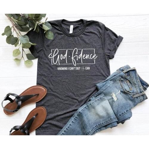God Fidence Knowing I Can't but He can Christian Shirt Streetwear Harajuku girl Clothing Cotton O Neck Short Sleeve Top Tees