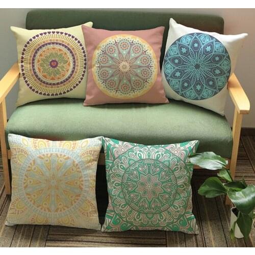 Bohemian Style Flower Mandala Cushion Cover Pillow Case Linen Cotton Pillow Covers Plant sofa Car Seat Decorative Pillowcase