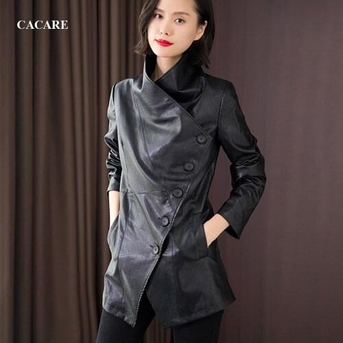 Black Faux Leather biker Jacket Women 2018 Autumn CHEAP Women PU Leather Coat F0108 Slimming with Buttons