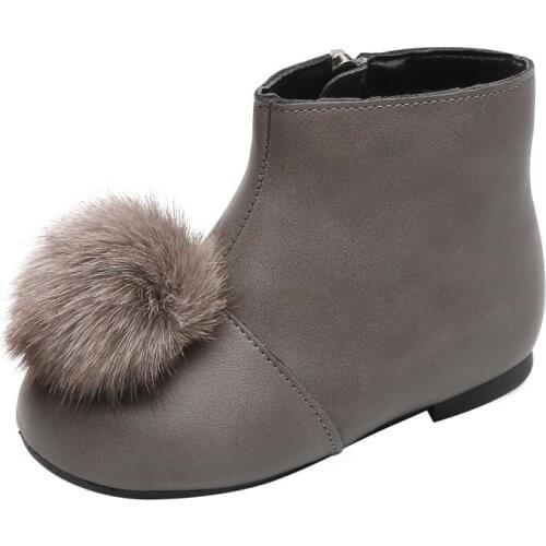 COZULLAA Children Autumn Solid Color Suede Ankle Boots Shoes For Baby Kids Girls Fashion Fur Ball Boots Size 21-30