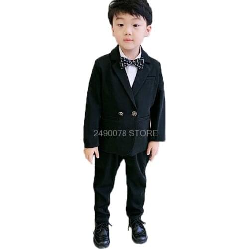 Kids Formal Jacket Pants 2Pcs Clothing Set Flower Boys Wedding Tuxedo Suit Children Host Dance Party Performance Dress Costume