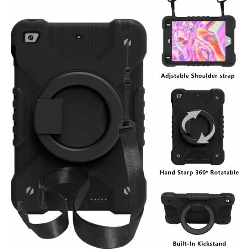 For IPad Mini 4 Mini 5 7.9'' A1538 A2133 Heavy Duty Rotating Case Silicone PC 3 Layer Protective Cover with Shoulder Strap Shell