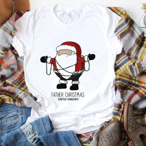 Funny Santa Claus New Suitable All Seasons Cute Christmas Girl T Shirt Women Harajuku Short Sleeve T Shirt Female White Tops