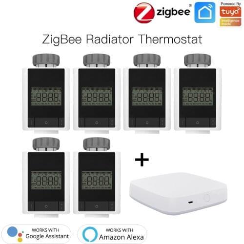 [Set]6pcs ZigBee Radiator Actuator Smart Thermostat WITH 1pc Zigbee Hub(Thermostatic Radiator Valve Controller APP Remote Alexa)