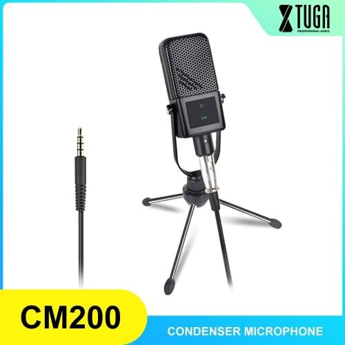 CM200 PC Condenser Microphone 3.5mm Jack Plug and Play with Mini Tripod Stand Sound Recording For Live Broadcast/Mobile Phone