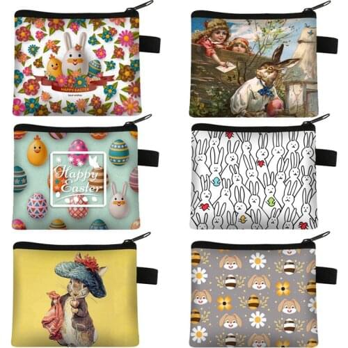 Lively Bunny Basket Eggs Coin Purse Young Boys And Girls Portable Rabbit Easter Short Zipper Wallet Kid Handbag