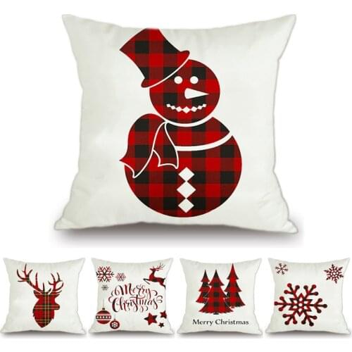 Red Geometric Christmas Snowman pillow case Christmas Sofa Velvet Cushion Cover Home Decor Happy Xmas Tree Elk Fundas De Colchon
