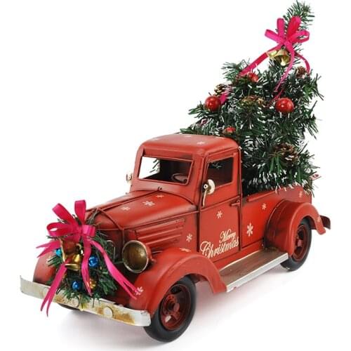 Red Vintage Classic Truck Metal Vehicle Antique Car For Home Miniature Christmas Party Table Decoration New Year Gift