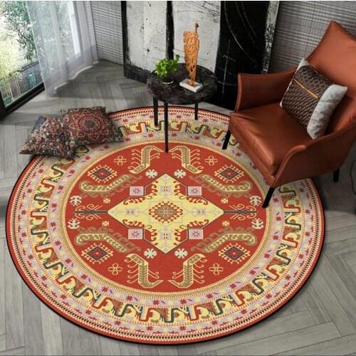 Classic American Country Style Round Floor Mat Retro Geometric Living Room Sofa Carpet Bedroom Bedside Chair Non-Slip Area Rugs