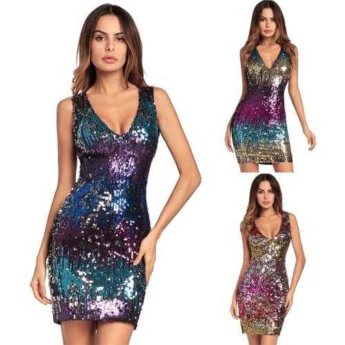 Summer Dress Women Sequin Bodycon Dress Sexy Party Dress 2021 New Arrivals Mini Celebrity Prom Evening Club Dress