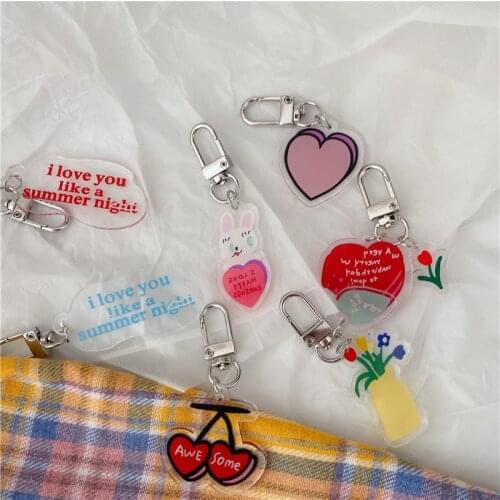 Korean Ins Cute Tulip Cherry Key Buckle Pencil Case Heart-shaped Key Chain Pendant for Airpods Decorative Earphone Accessories