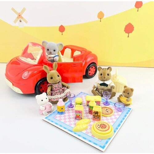 Miniature Forest Animal Family Dolls Picnic Car Action Figure dollhouse miniature cartoon Pretend Play Set Girls Birthday gift