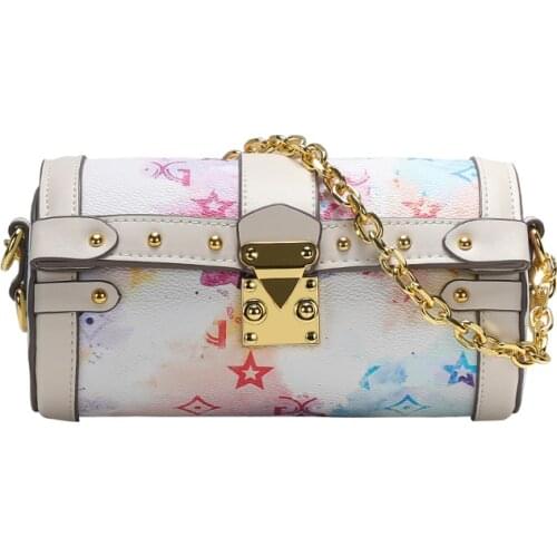 Fashion Horizontal Cylindrical Type Ladies Bag Graffiti Color Portable Zipper Totes Stereotypes Soft Handbags For Women 6141