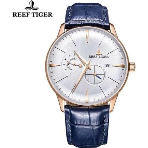 Reef Tiger/RT 2021 New Mens Designer Watches Luxury Automatic Mechanical Watch Blue Genuine Leather Strap Waterproof Watch