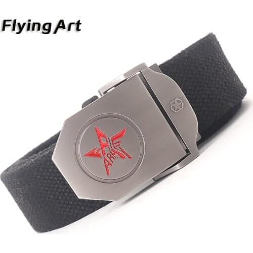 Flying Art Mens red Five-star Tactical Belt designer striped canvas belt Military Training Metal buckle sports Mens belt