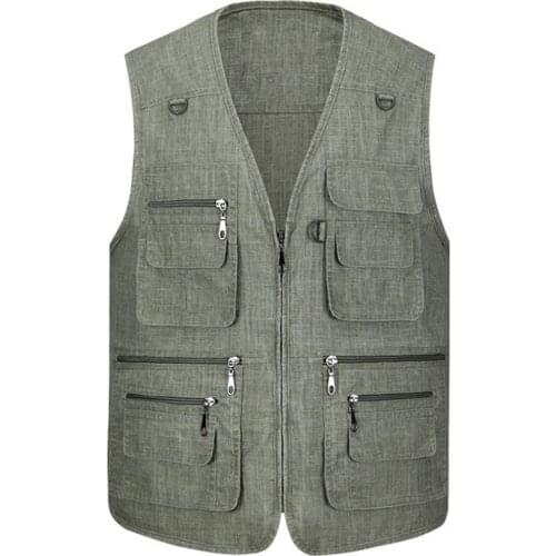 2019 New Mens Multi-Pocket Vest Spring and Summer Loose Outdoor Fishing Reporter Thin Section Casual Vest More size L-4XL 5XL