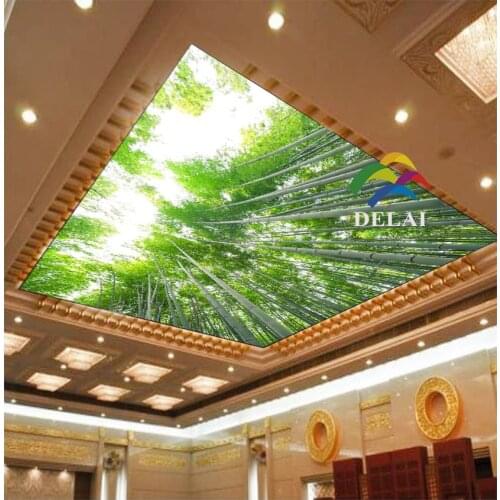 T-1602 bomboo tree printing stretch ceiling film for home decoration with led lamp between pvc films