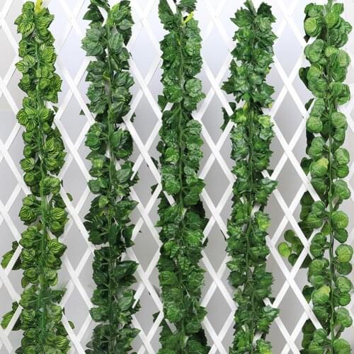 New 2m green silk artificial Hanging ivy leaf garland plants vine leaves 1Pc diy For Home Bathroom Decoration Garden Party Decor