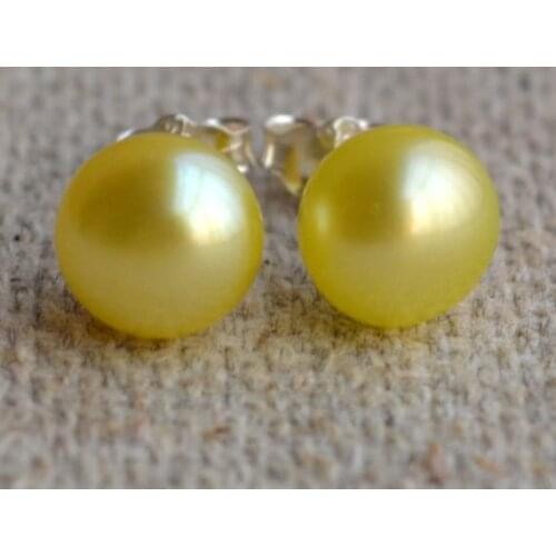 New Arrival Favorite Pearl Jewelry 7mm Yellow Genuine Freshwater Pearl Silver Stud Earrings Fine Jewelry Charming Lady Gift