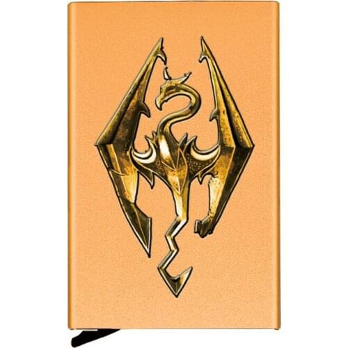 New Arrivals Golden The Elder Scrolls V Skyrim Printing ID Credit Card Holder Mini Rfid Wallet Automatic Pop up Bank Card Case