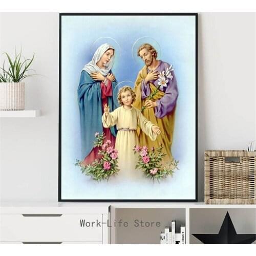 Posters and Prints Classical Religion Jesus Family Virgin Marry Wall Art Canvas Painting Picture for Living Room Home Decor