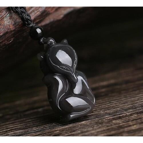 Ice obsidian fox pendant womens natural crystal pendant mens necklace sweater chain ornaments mens and womens necklace Fine