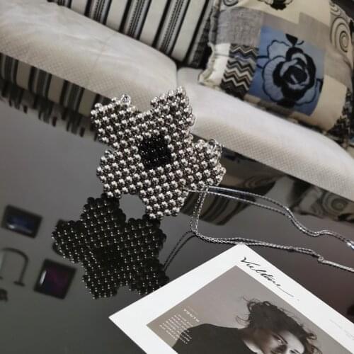 Handmade Beading Flower Shaped Shoulder Bags Women 2021 New Chic Silver Beaded Ball Evening Clutch Bags Ladies Woven Mini Purse