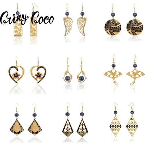 Cring Coco Polynesian Hawaiian Earings 14k Gold Plated Flower Polynesian Hawaiian Angel Wings Drop Dangling Earring for Women