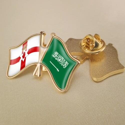 Northern Ireland and Saudi Arabia Crossed Double Friendship Flags Lapel Pins Brooch Badges