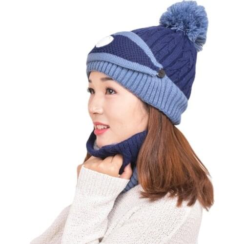 Hat womens autumn and winter bib mask three-piece set cycling to keep warm, thick wind and cold, ear protection wool hat fashio