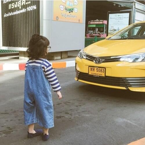 Girls' Pants 2021 Spring And Autumn New Korean Childrens Jeans Wide Leg Strap Pants Childrens Loose Strap Pants