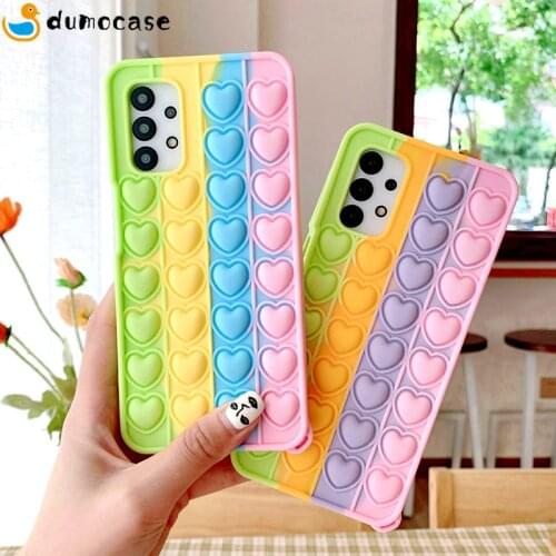 3D Heart Fidget Reliver Stress Toys Case For Samsung S21 Ultra S20 S10 S9 Plus Note 20 10 Pro A12 A51 A21 A71 A32 Silicone Cover