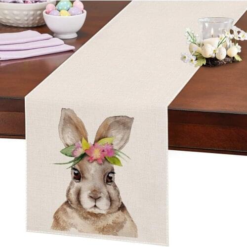 Easter Rabbit Print Tablecloth, Rectangle Decorative Table Runner for Kitchen, Dining Room