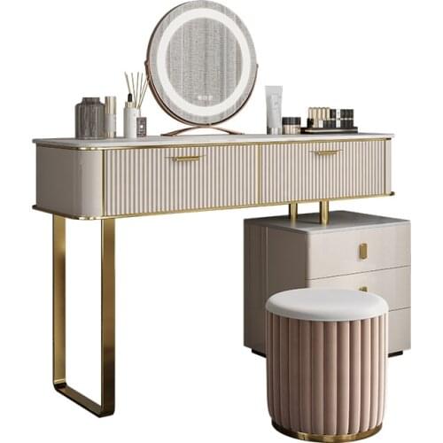 Light luxury rockboard dresser simple Italian with light mirror bedroom small household collection cabinet makeup table